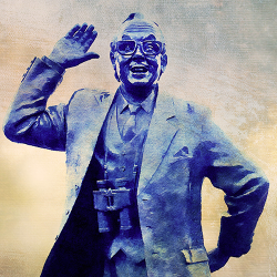 Eric Morecambe Statue in Blue 12 x 12 Art Print